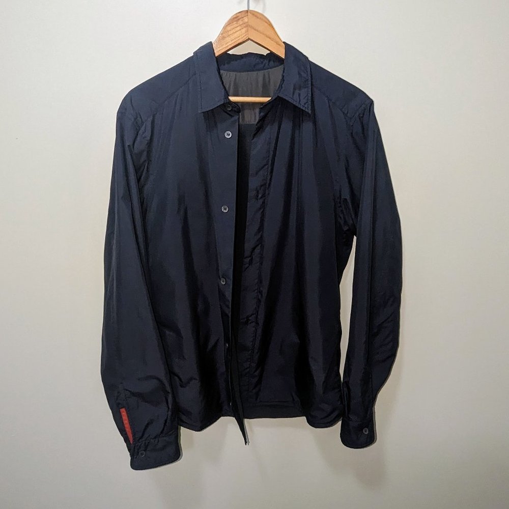 Prada Sport Luxury Lightweight Mens Button Down Navy Blue Jacket in Size Medium